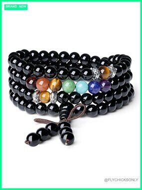 108 Mala Beads Onyx 7 Chakra Stone Wrap Bracelet Necklace 6mm